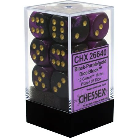 Chessex: Gemini Black-Purple/Gold Set of 12 D6 Dice